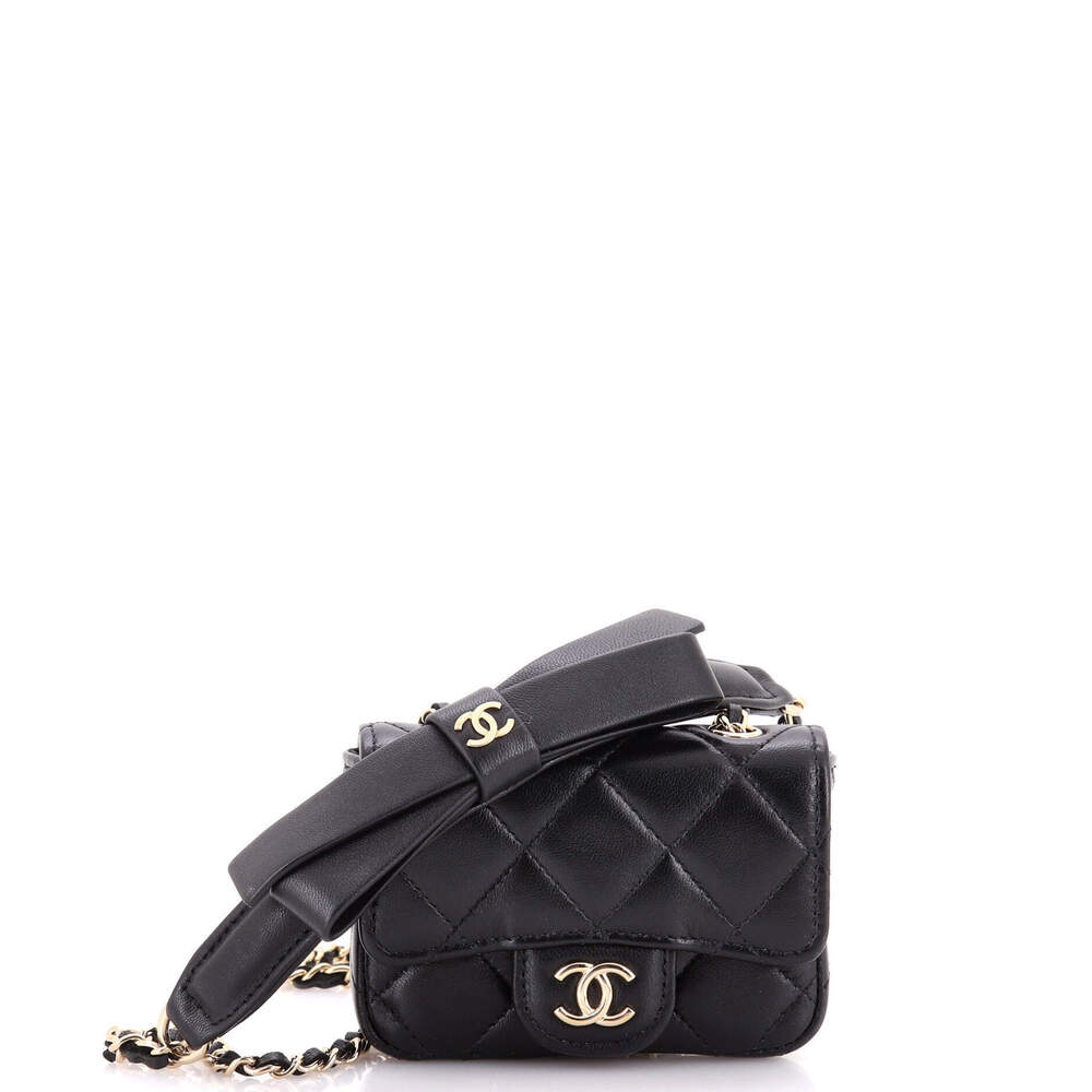 Chanel Bow Strap Card Holder on Chain Quilted Lambskin